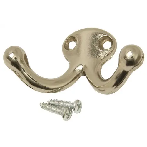 DOUBLE WARDROBE HOOK, BRIGHT NICKEL