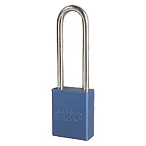 Solid Aluminum Padlocks, 1/4 in Dia, 3 in L X 3/4 in W, Blue