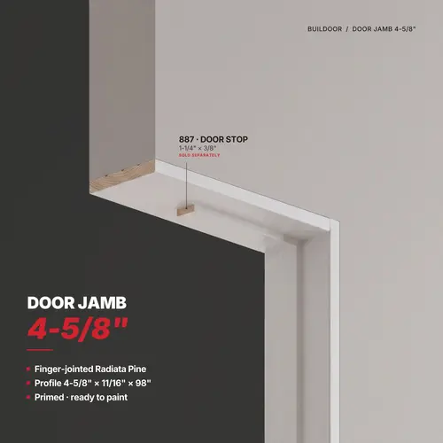 Door Jamb, 4-5/8" Width, 11/16" Depth, 98" Length, White Finish, 1 Piece
