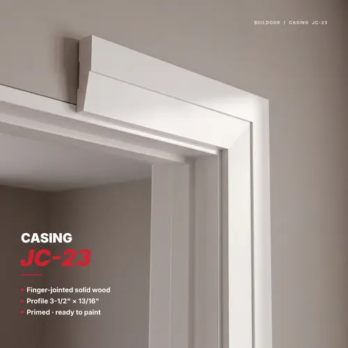 Straight-Bevel Profile Door and Window Casing, 3-1/2" Height, 13/16" Depth, 17 ft Length, White Finish, Sold Per Linear Foot, Supplied in 17 ft Lengths