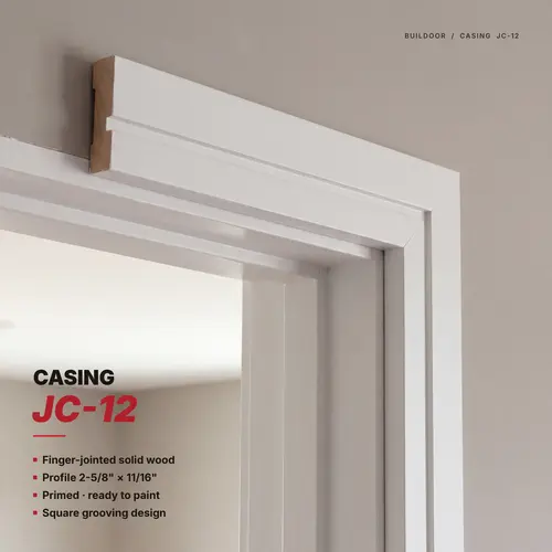 Reveal-Groove Profile Door and Window Casing, 2-5/8" Height, 11/16" Depth, 17 ft Length, White Finish, Sold Per Linear Foot, Supplied in 17 ft Lengths