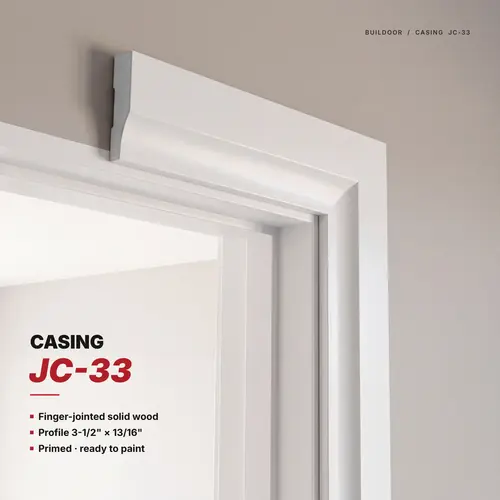 Concave-Sweep Profile Door and Window Casing, 3-1/2" Height, 13/16" Depth, 17 ft Length, White Finish, Sold Per Linear Foot, Supplied in 17 ft Lengths