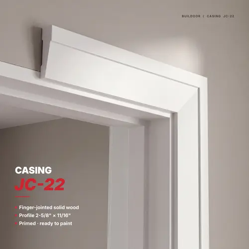 Straight-Bevel Profile Door and Window Casing, 2-5/8" Height, 11/16" Depth, 17 ft Length, White Finish, Sold Per Linear Foot, Supplied in 17 ft Lengths
