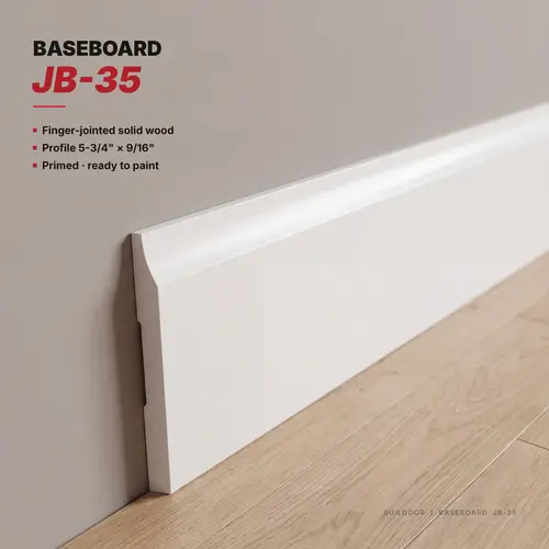 Concave-Sweep Profile Baseboard Moulding, 5-3/4" Height, 9/16" Depth, 16 ft Length, White Finish, Sold Per Linear Foot, Supplied in 16 ft Lengths