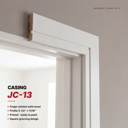 Reveal-Groove Profile Door and Window Casing, 3-1/2" Height, 11/16" Depth, 17 ft Length, White Finish, Sold Per Linear Foot, Supplied in 17 ft Lengths