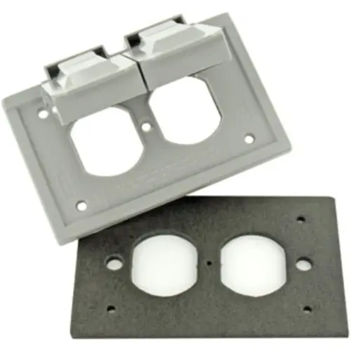 Receptacle Cover Plate, Duplex, Thermoplastic, Weather-Resistant, Horizontal, Surface Mount, 1-Gang, Gray Receptacle Cover Plate, Duplex, Thermoplastic, Weather-Resistant, Horizontal, Surface Mount, 1-Gang, Gray