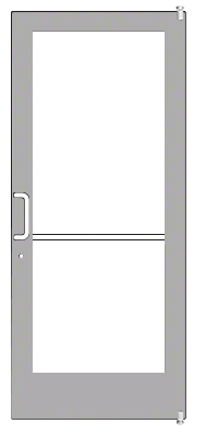 CRL-U.S. Aluminum 1HE42211LA36 Clear Anodized 400 Series Medium Stile Active Leaf of Pair 3'0 x 7'0 Offset Hung with Pivots for Surf Mount Closer Complete Door for 1" Glass with Standard MS Lock, 7-1/2" Standard Bottom Rail