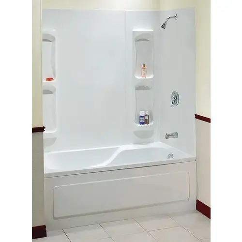 Utah Series Bathtub Wall Kit, 31-3/4 in L, 60-1/2 in W, 59 in H, Polystyrene, Glue Up Installation White