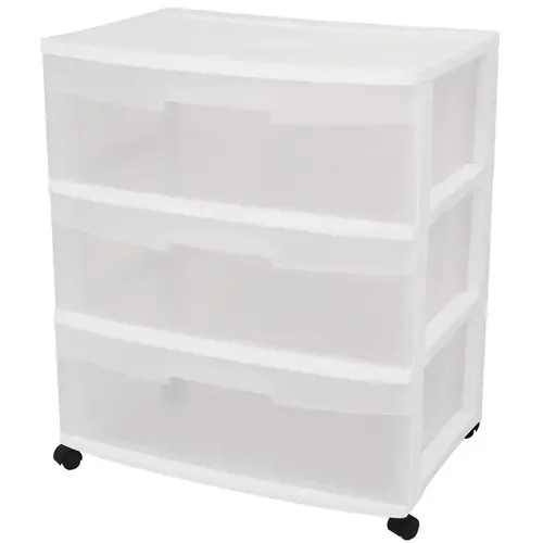 Drawer Cart, 3-Drawer, Plastic, 21-7/8 in OAW, 15-1/4 in OAH, 24 in OAD Clear/White