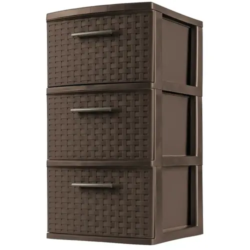 Weave Tower, 3-Drawer, Plastic, 12-5/8 in OAW, 15 in OAH, 24 in OAD Cement Espresso
