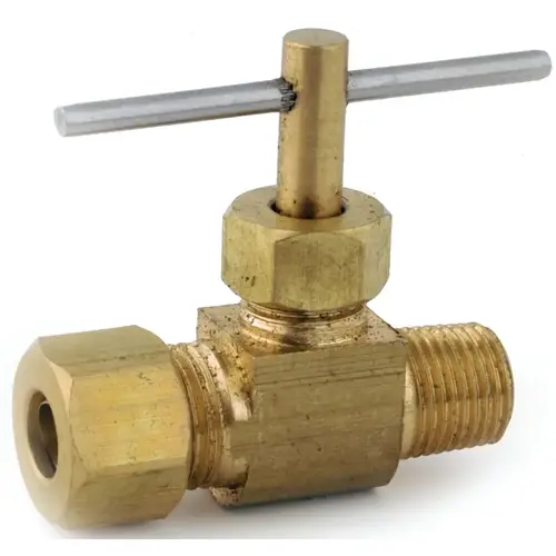 Straight Needle Shut-Off Valve, 1/4 x 1/8 in Connection, Compression x MIP, Brass Body Straight Needle Shut-Off Valve, 1/4 x 1/8 in Connection, Compression x MIP, Brass Body