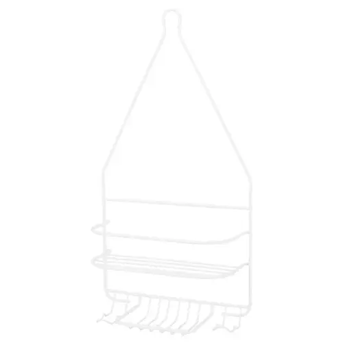 Shower Caddy, 2-Shelf, Steel, 10 in OAW, 19 in OAH, 4-1/4 in OAD, 10 lb White