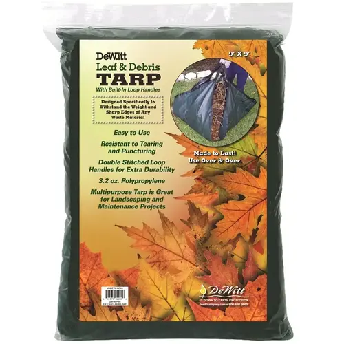 Leaf and Debris Tarp, 9 ft L, 9 ft W, Polypropylene, Green
