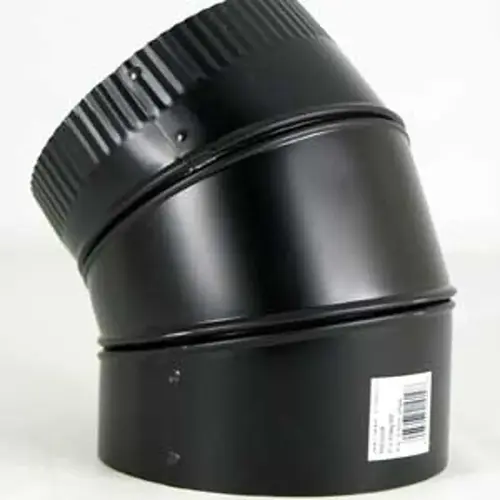 Stove Pipe Elbow, Steel Material, 45 Deg Angle, 6" Nominal Size, 24 Gauge, Matte Black Finish