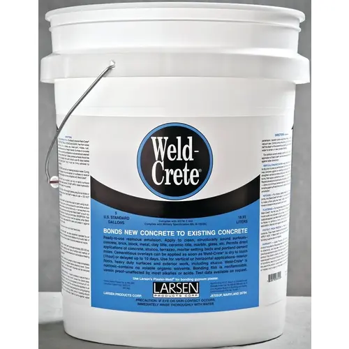 Weld-Crete Bonding Agent, Liquid, Low to Slight Acetic, Blue, 5 gal Pail