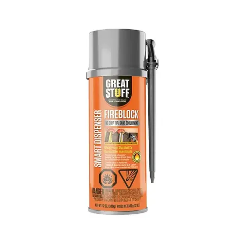 FIREBLOCK Insulating Foam Sealant, Orange, 8 hr Functional Cure, 40 to 100 deg F, 12 oz