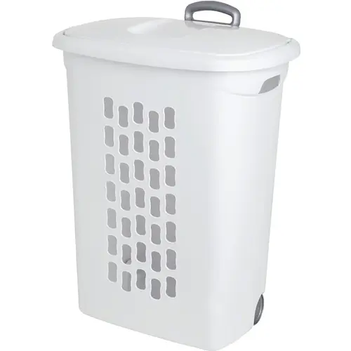 Wheeled Hamper, 2 bu Capacity, Plastic Bag, White, 12.8 in W, 19.6 in H, 28.2 in D