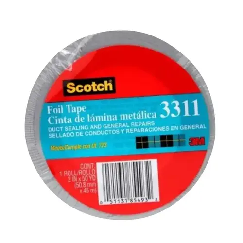 Foil Tape, 10 yd L, 2 in W, Aluminum Backing, Silver