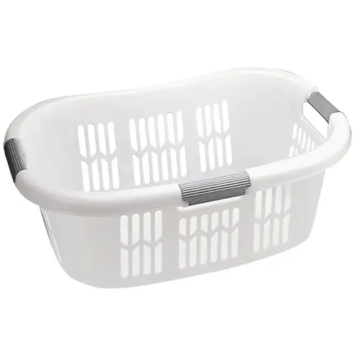 Hip-Hugger Laundry Basket, 1.5 bu Capacity, Plastic, White, 1-Compartment
