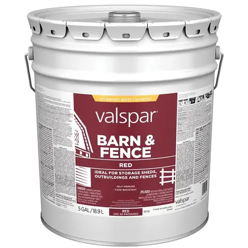 Valspar 2125-11 Oil Barn and Fence Paint, Gloss, Red, Liquid, 5 gal Pail
