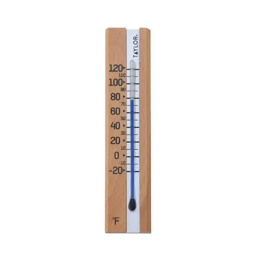 Thermometer, -20 to 120 deg F, Wood Casing Brown