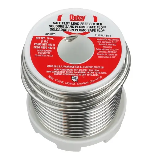 Safe-Flo Wire Solder, 1 lb, Solid, Gray/Silver, 415 to 455 deg F Melting Point Safe-Flo Wire Solder, 1 lb, Solid, Gray/Silver, 415 to 455 deg F Melting Point