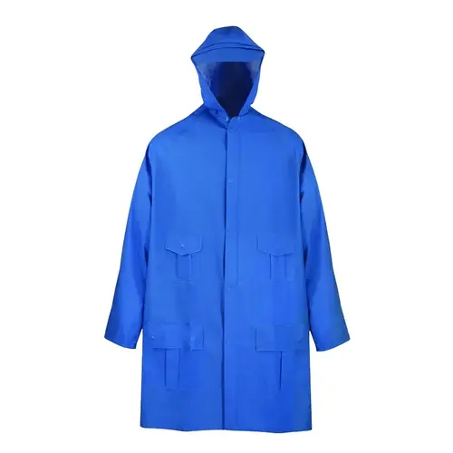Rain Parka, XL, PVC, Blue, Hooded Collar, Zipper with Snap Down Storm Flap Closure Rain Parka, XL, PVC, Blue, Hooded Collar, Zipper with Snap Down Storm Flap Closure