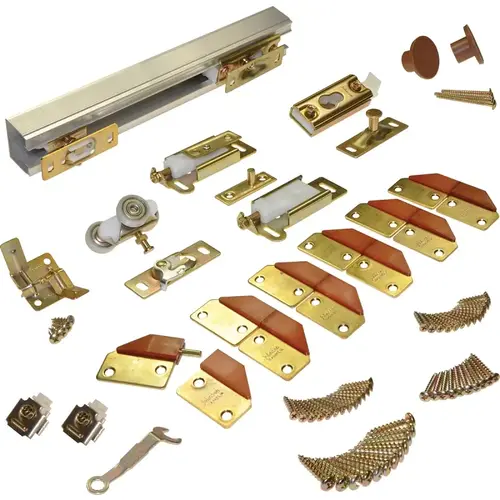 4 Panel Folding Door Hardware Set, Aluminum Material, 72" Track, 1-1/8" To 1-3/4" Door Thickness, Mill-Aluminum Finish