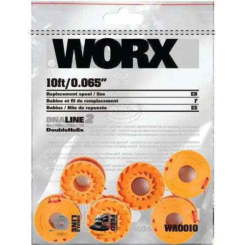 Trimmer Spool, 0.065 in Dia, 10 ft L, Plastic, Orange - pack of 6