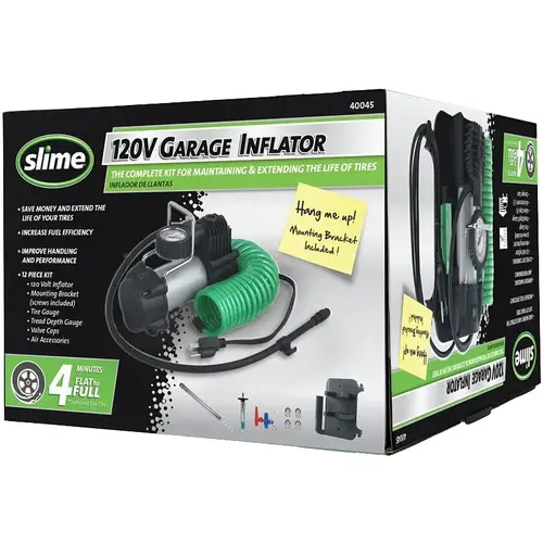 Garage Tire Inflator, 120 V, 0 to 150 psi Pressure, Dial Gauge Multicolored
