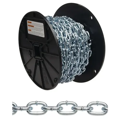 0723367 Straight Link Coil Chain, #3, 50 ft L, 270 lb Working Load, Steel, Brass 0723367 Straight Link Coil Chain, #3, 50 ft L, 270 lb Working Load, Steel, Brass