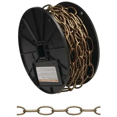 Decorator Chain, #10, 40 ft L, 35 lb Working Load, Metal, Antique Brass Decorator Chain, #10, 40 ft L, 35 lb Working Load, Metal, Antique Brass