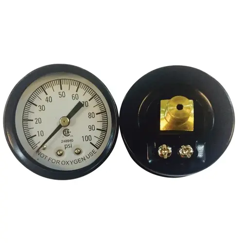 Pressure Gauge, 1/8 in Connection, MPT, 2 in Dial, Steel Gauge Case, 0 to 100 lb, Center Back Connection Pressure Gauge, 1/8 in Connection, MPT, 2 in Dial, Steel Gauge Case, 0 to 100 lb, Center Back Connection
