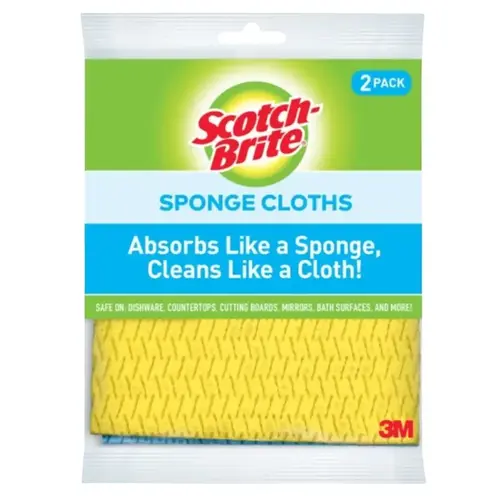 Sponge Cloth, 7.8 in L, 6.8 in W, Cellulose, Blue - pack of 2