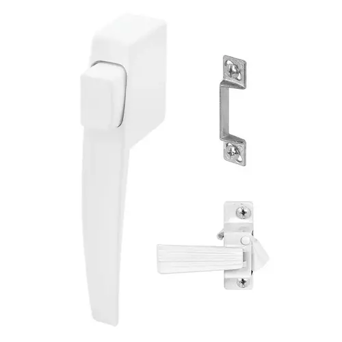 Pushbutton Latch, Aluminum Material, 1-3/4" Hole Spacing, 5/8 To 1-1/4" Door Thickness, White Finish, Screen Door Hardware Pushbutton Latch, Aluminum Material, 1-3/4" Hole Spacing, 5/8 To 1-1/4" Door Thickness, White Finish, Screen Door Hardware