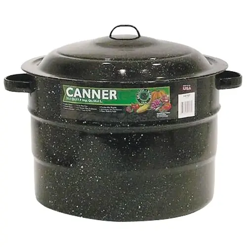 F0707-2 Canner, 21.5 qt Capacity, Steel, Porcelain Enamel-Coated Black