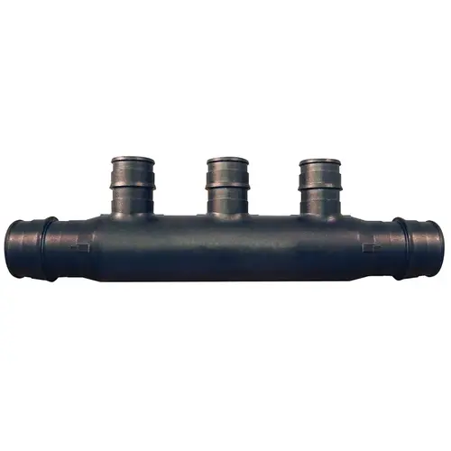 3/4" Poly-Alloy PEX-A Expansion Barb Inlets x 1/2 PEX-A Expansion Barb 3-Port Open Manifold Black 3/4" Poly-Alloy PEX-A Expansion Barb Inlets x 1/2 PEX-A Expansion Barb 3-Port Open Manifold Black