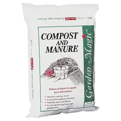 Compost and Manure, Solid, Dark Brown/Light Brown, Faint Soil, 40 lb Bag