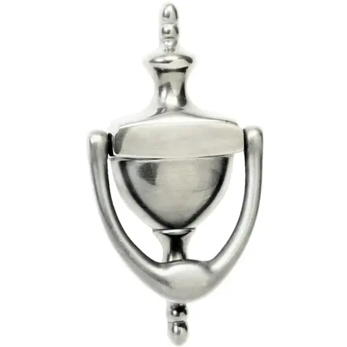 Door Knocker, Solid Brass, Satin Nickel, 3-15/16 in Mounting Hole Door Knocker, Solid Brass, Satin Nickel, 3-15/16 in Mounting Hole