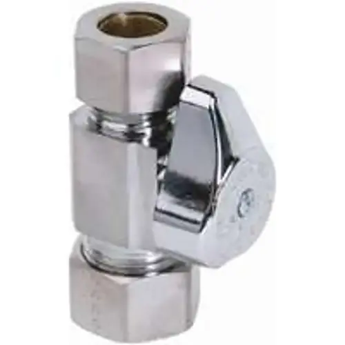 Stop Valve, 1/2 x 1/2 in Connection, Compression, 125 psi Pressure, Brass Body Chrome Stop Valve, 1/2 x 1/2 in Connection, Compression, 125 psi Pressure, Brass Body Chrome