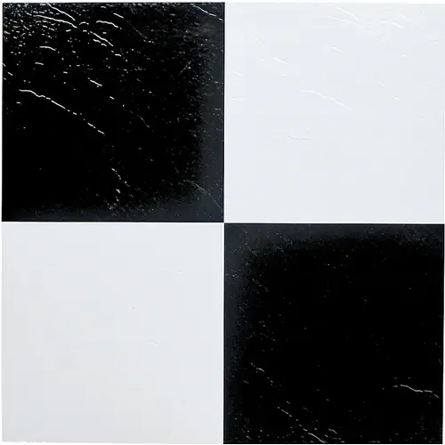ProSource ELE-1305-3L Vinyl Self-Adhesive Floor Tile, 12 in L Tile, 12 in W Tile, Square Edge, Black/White - pack of 45 Vinyl Self-Adhesive Floor Tile, 12 in L Tile, 12 in W Tile, Square Edge, Black/White - pack of 45