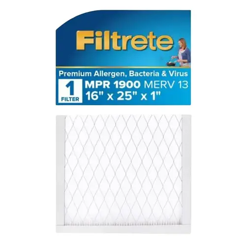 Allergen Air Filter 16" W X 25" H X 1" D Polypropylene 13 MERV Pleated