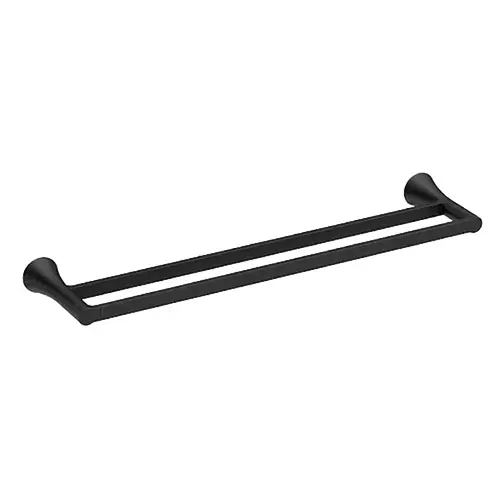 Mikah Series Double Towel Bar, 24 in L Rod, Zinc, Matte Black, Wall Mounting Mikah Series Double Towel Bar, 24 in L Rod, Zinc, Matte Black, Wall Mounting