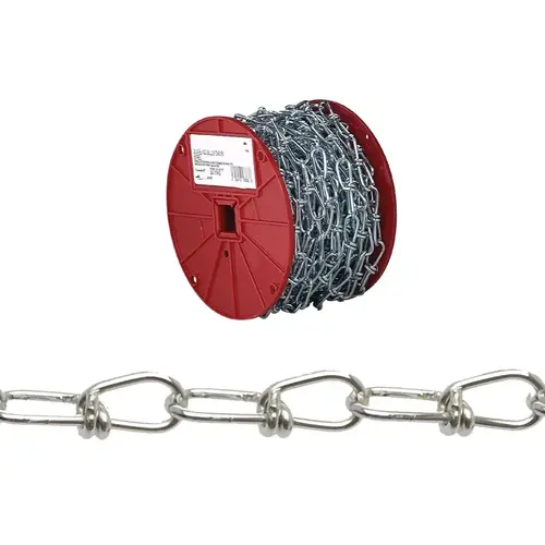 Double Loop Chain, #2/0, 125 ft L, 255 lb Working Load, Carbon Steel, Poly-Coated White Double Loop Chain, #2/0, 125 ft L, 255 lb Working Load, Carbon Steel, Poly-Coated White