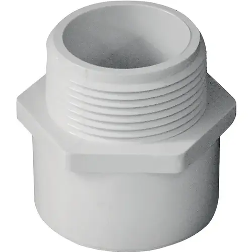 Pipe Adapter, 1-1/4 in, MPT x Slip, PVC, White, SCH 40 Schedule, 370 psi Pressure Pipe Adapter, 1-1/4 in, MPT x Slip, PVC, White, SCH 40 Schedule, 370 psi Pressure
