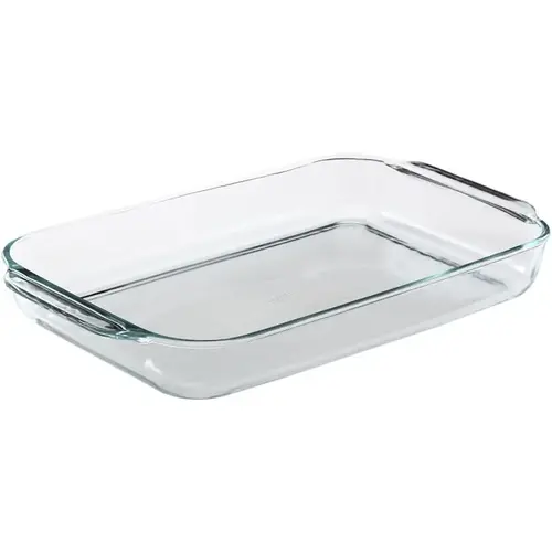 Dish Baking Rectangular Glass Material, 4 Qt. Capacity, 15" Length, 10" Width, 2" Depth, Red Finish, Oblong Shape