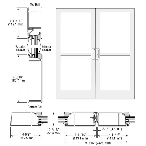 White KYNAR Paint IG600 Series Custom Pair StormFront Gear Hinged Entrance for Panic and Surface Closer