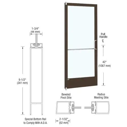 Bronze Black Anodized 250 Series Narrow Stile Inactive Leaf of Pair 3'0 x 7'0 Offset Hung with Pivots for Surf Mount Closer Complete Door Std. Lock and 9-1/2" Bottom Rail Bronze Black Anodized 250 Series Narrow Stile Inactive Leaf of Pair 3'0 x 7'0 Offset Hung with Pivots for Surf Mount Closer Complete Door Std. Lock and 9-1/2" Bottom Rail