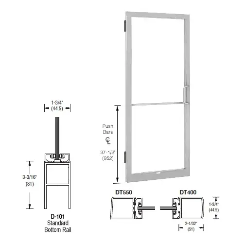 Clear Anodized 250 Series Narrow Stile Inactive Leaf of Pair 3'0 x 7'0 Offset Hung with Butt Hinges for Surf Mount Closer Complete Door Std. MS Lock & Bottom Rail Clear Anodized 250 Series Narrow Stile Inactive Leaf of Pair 3'0 x 7'0 Offset Hung with Butt Hinges for Surf Mount Closer Complete Door Std. MS Lock & Bottom Rail