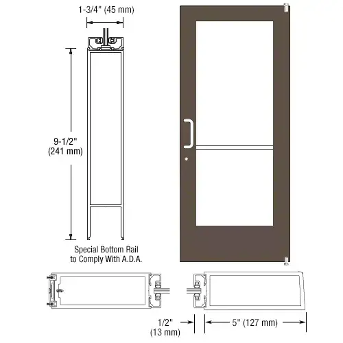Bronze Black Anodized 550 Series Wide Stile Active Leaf of Pair 3'0 x 7'0 Offset Hung with Pivots for Surf Mount Closer Complete ADA Door(s) with Lock Indicator, Cylinder Guard